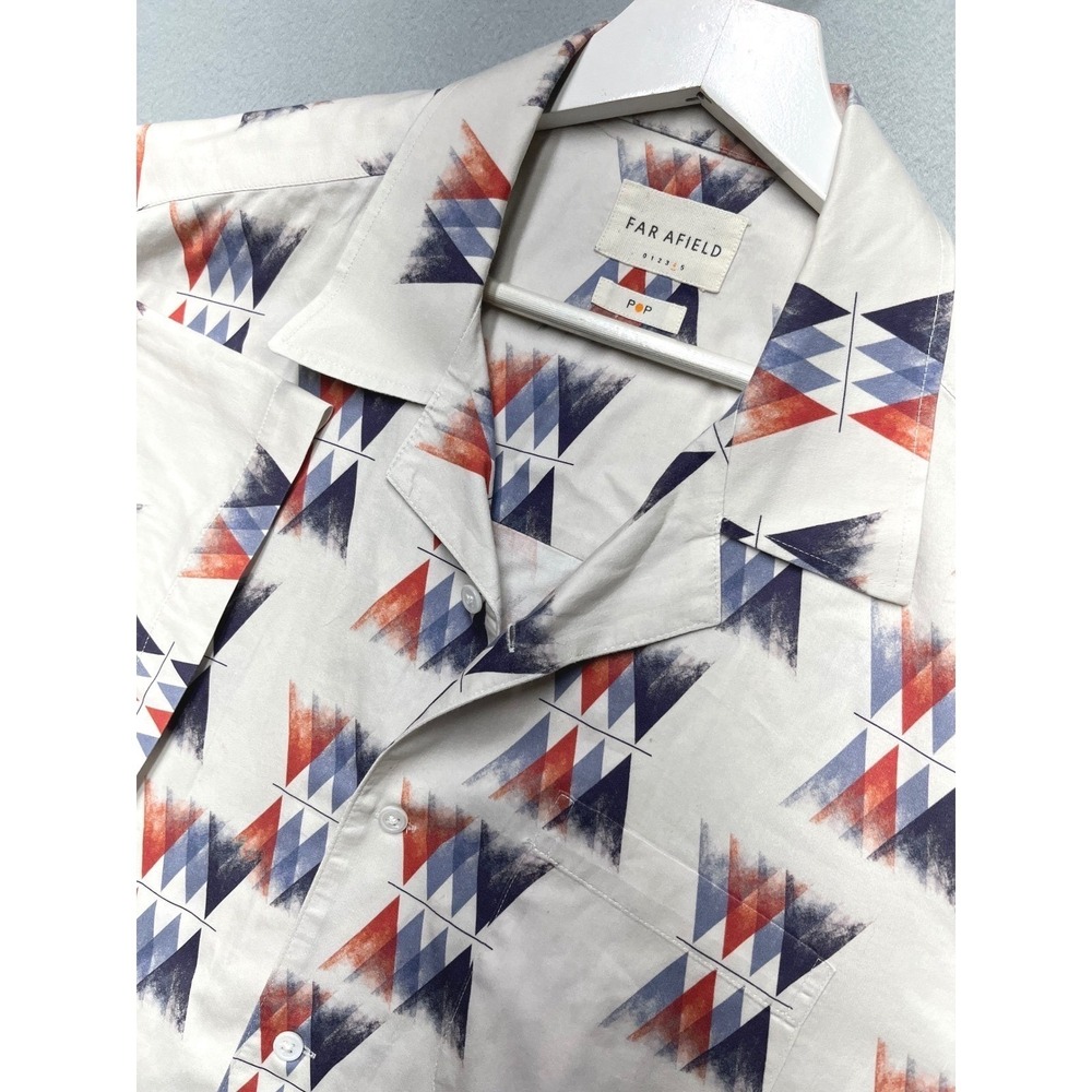 Far Afield Resort Camp Collar Shirt Mens Large Geometric Print BCI Cotton NWOT‎
